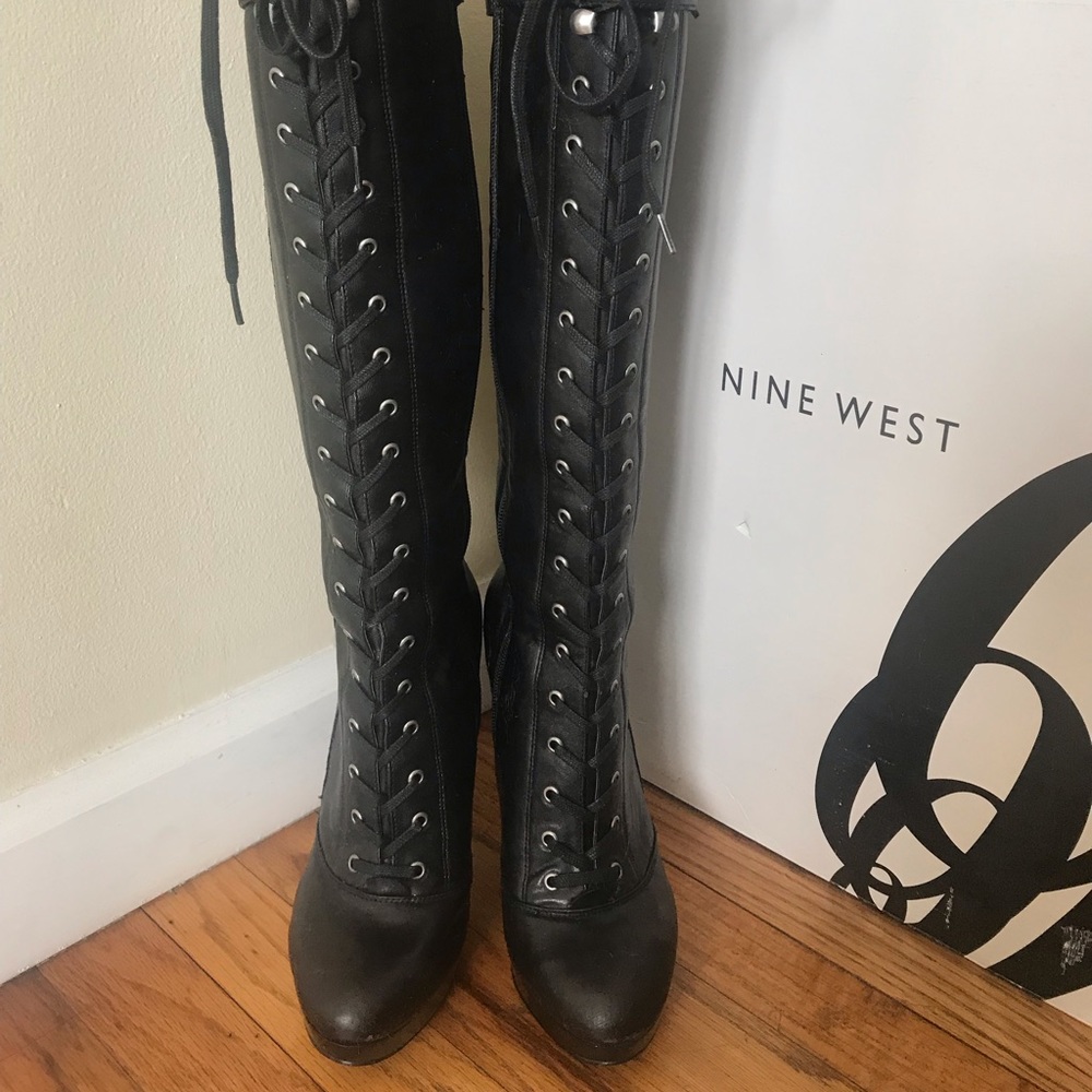 Nine West black knee high combat boots 6.5